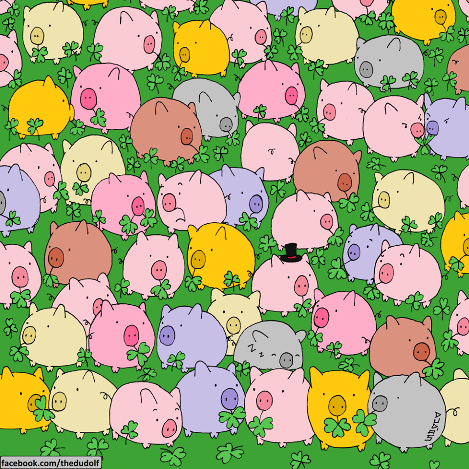 Took us less than a minute. Can you find the four leaf clover in this illustration?
