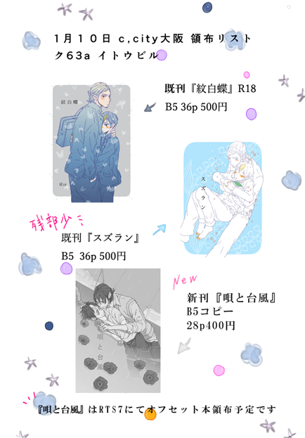 ●脱稿しました;;コピー本ですがインテで新刊出します
『ク63a:イトウビル』ですよろしくお願いします
*コピ本はRTSでオフセット本領布予定です*
あと、大阪完全にぼっちなんですがイベント後ごはんどなたか一緒してやってくだせえ;; 