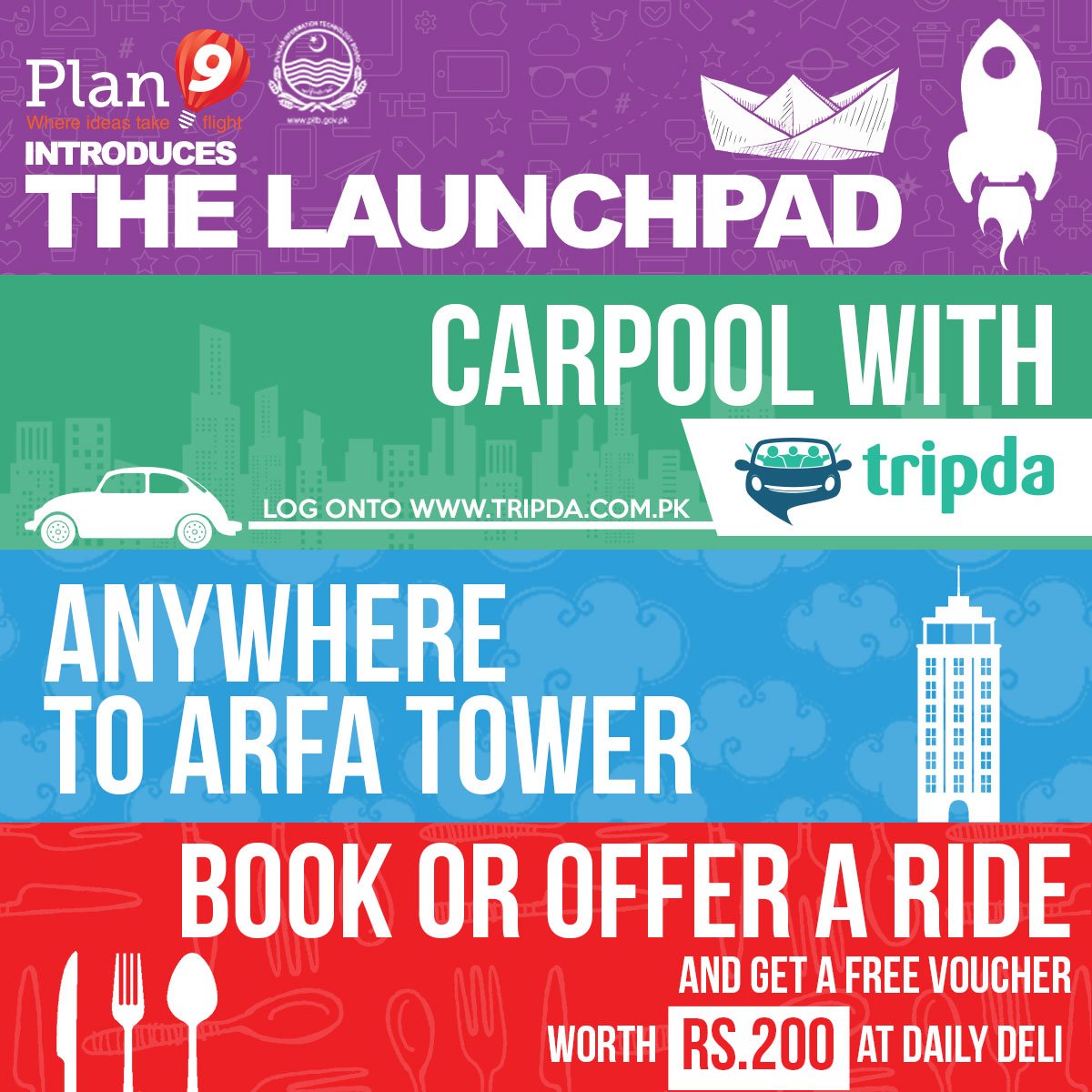 TripdaPakistan's tweet photo. #Carpool to #ArfaTower Tomorrow @Plan9incubator 
Book or offer your ride https://t.co/pCCQjEtiz7
#TripdaPakistan https://t.co/LeNRPgc5Gf