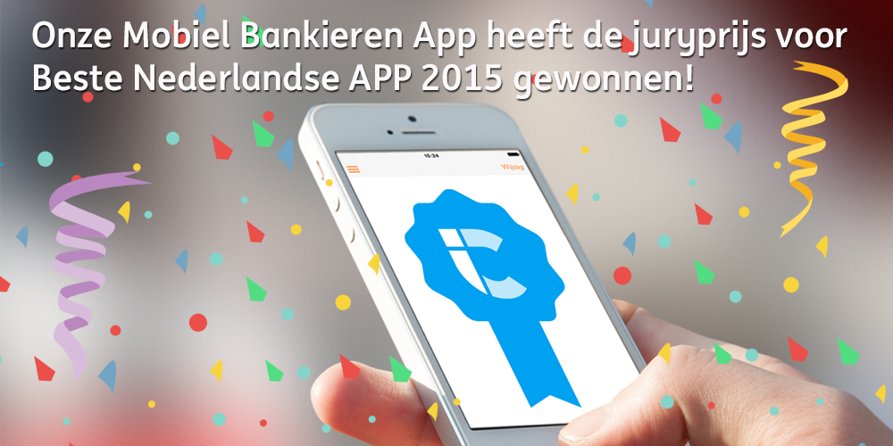 ingnl's tweet photo. Het is feest! De Mobiel Bankieren App heeft @iCulture Beste Nederlandse APP 2015 juryprijs gewonnen! https://t.co/CrMArJQnZi