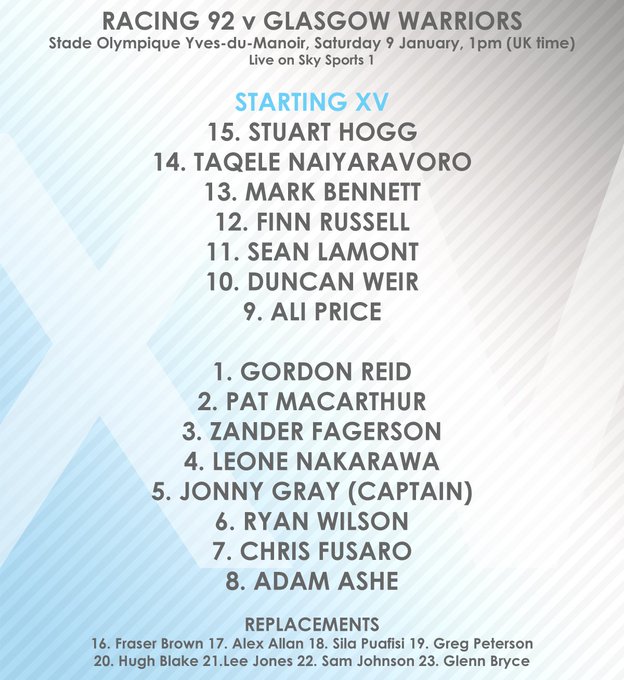 Champions Cup Pool 3: Racing 92 v Glasgow Warriors, 9 January CYMe_aAWYAACYxb