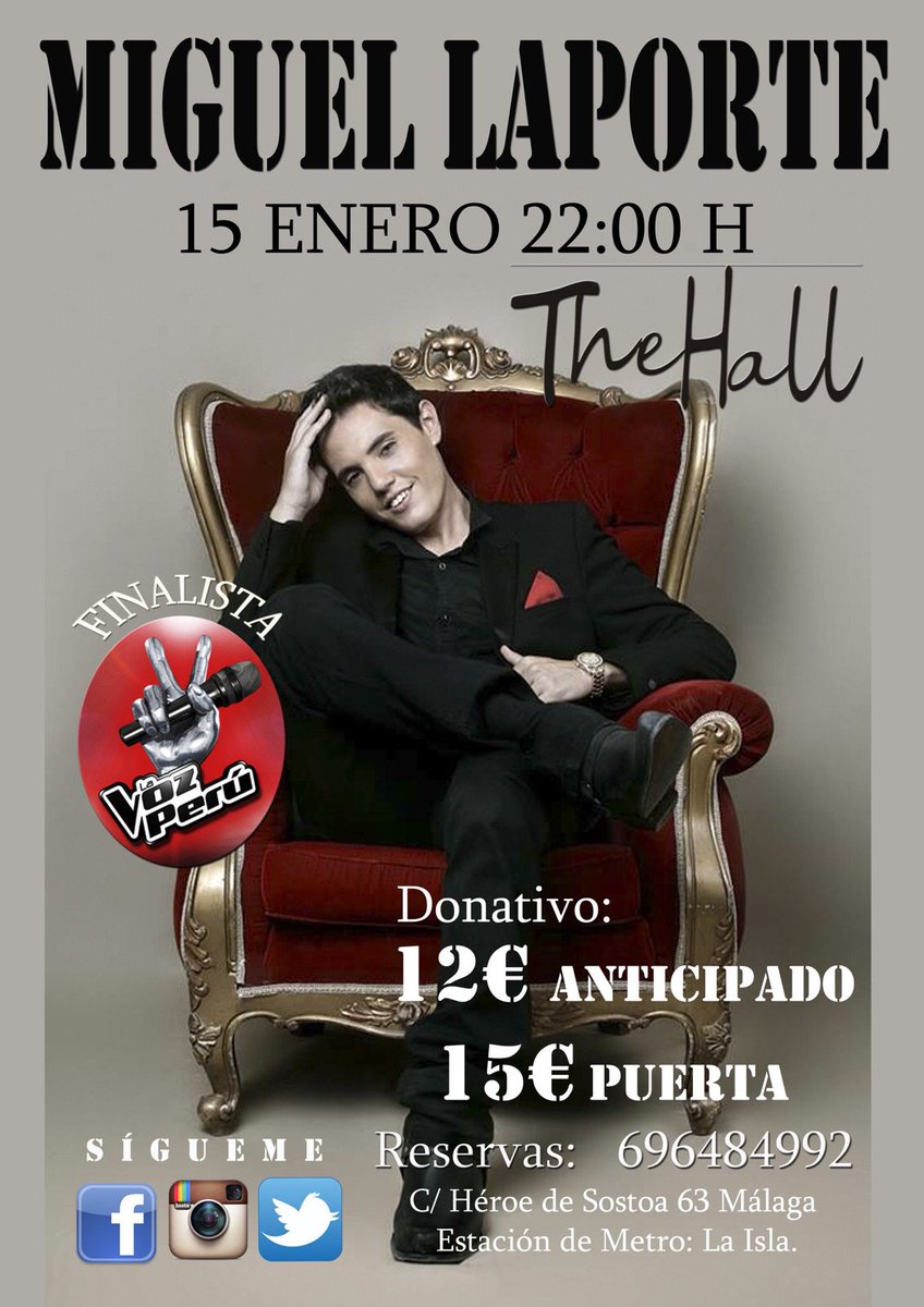 65TheHall's tweet photo. No te pierdas el próximo 15 de enero a Miguel Laporte, finalista de la voz Perú en TheHall https://t.co/8HrFbYlp17