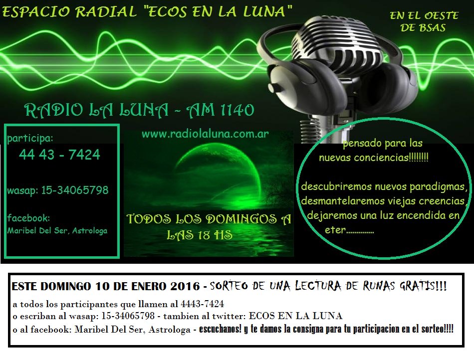 EcosLuna's tweet photo. este domingo 10-1 en radio la luna, am 1140 sorteo de una lectura de runas, gratis!!!!! https://t.co/9t0JSDlMfm