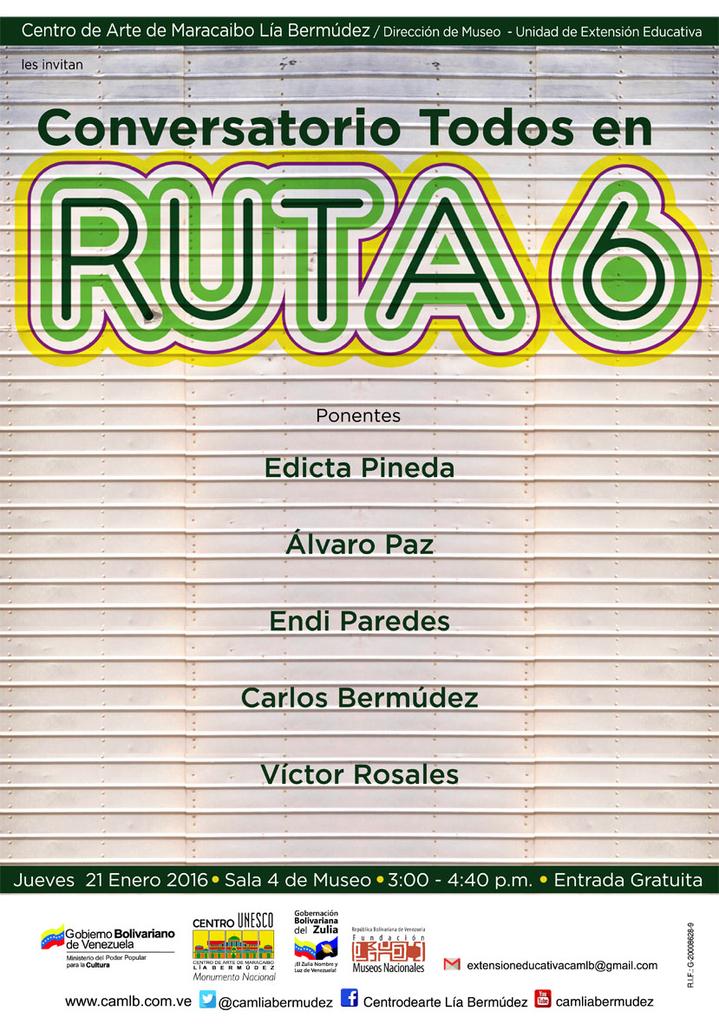 CAMLIABERMUDEZ's tweet photo. Comparte con los artistas de la exposición #Ruta6 este 21 de Enero a las 3PM #Gratis ¡Ven al CAMLB! https://t.co/YaKWI4rcOI