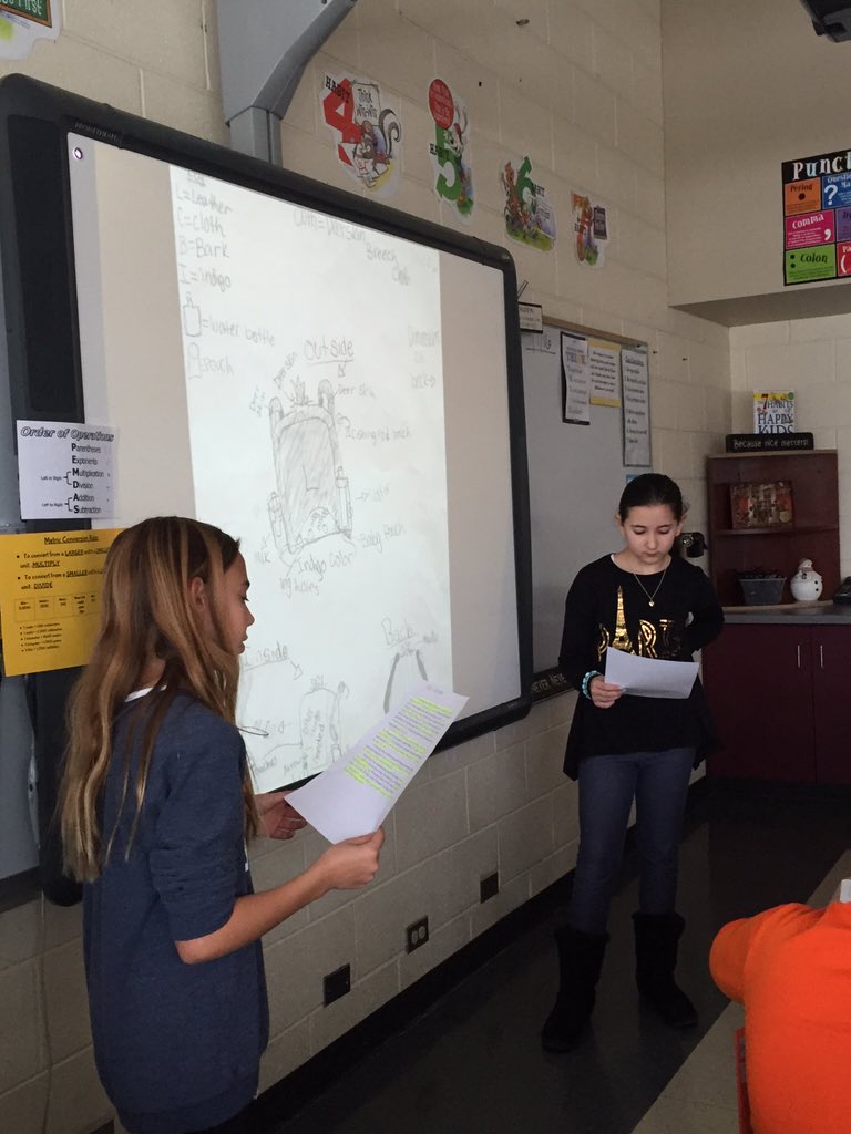 Students presenting their colonial backpack designs #pbl  #definedstem #kip109  #engage109