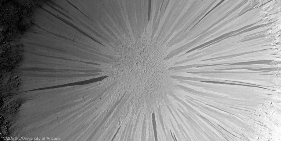 CNES's tweet photo. #MinuteSpatiale Les stries d’un cratère martien vues par @HiRISE https://t.co/lcQn08cBVl https://t.co/LEPzNKD8hs