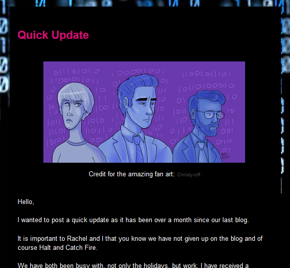 BaileyXRenee89's tweet photo. BLOG: https://t.co/PYClurkwyH #savehcf #haltandcatchfire #blog #update https://t.co/pWvZCQRcF5