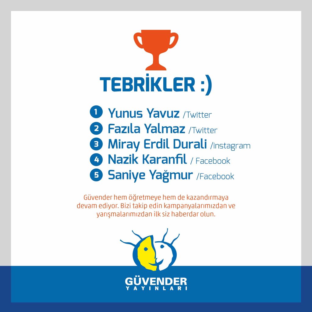 Hediye Kazananlar adres bilgilerini telefon numarasıyla birlikte 10.01.2016 saat 23:00'e kadar gönderebilirler