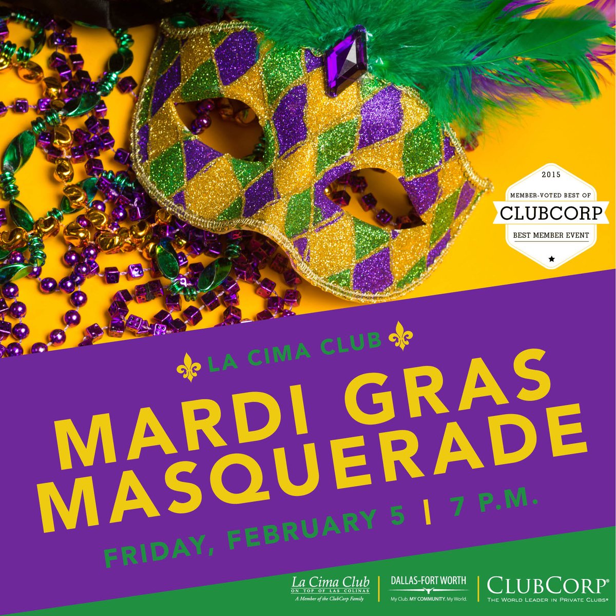 MyDFWCommunity's tweet image. Voted Best Member Event! 
La Cima Club Mardi Gras Masquerade
Friday, February 5 at 7pm