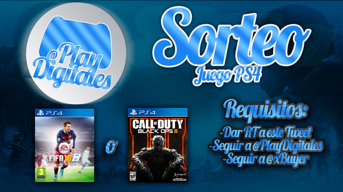 1996Javi's tweet photo. 🔝¡SORTEO FIFA 16 o BO3!🔝
-Dar RT a este tweet
-Seguir a @PlayDigitales 
-Seguir a @1996javi https://t.co/y7nyY3wvnz
