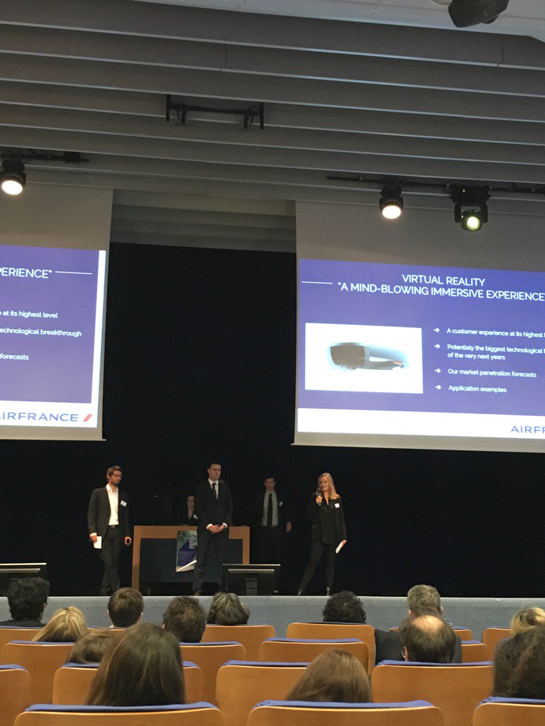 BastieFrederic's tweet photo. Magnifique présentation de l équipe @BetterFlyC pour répondre à la problématique d'Air France !  #karzal #essecDWC https://t.co/SquJq5loF2