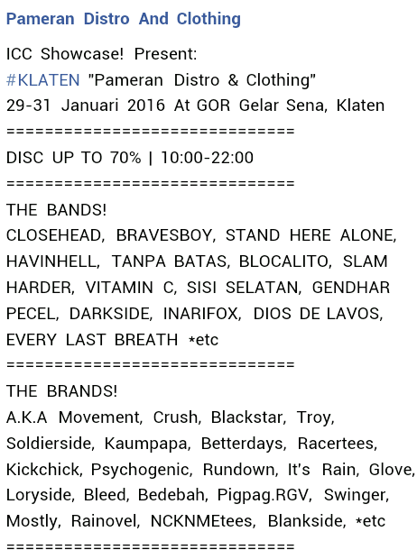 kolonigigs_'s tweet image. Coming Soon !!! #KLATEN 29-31 Jan 2016 at GOR Gelar Sena, Klaten "PAMERAN DISTRO &amp;amp; CLOTHING" | info @ShowcaseEvent