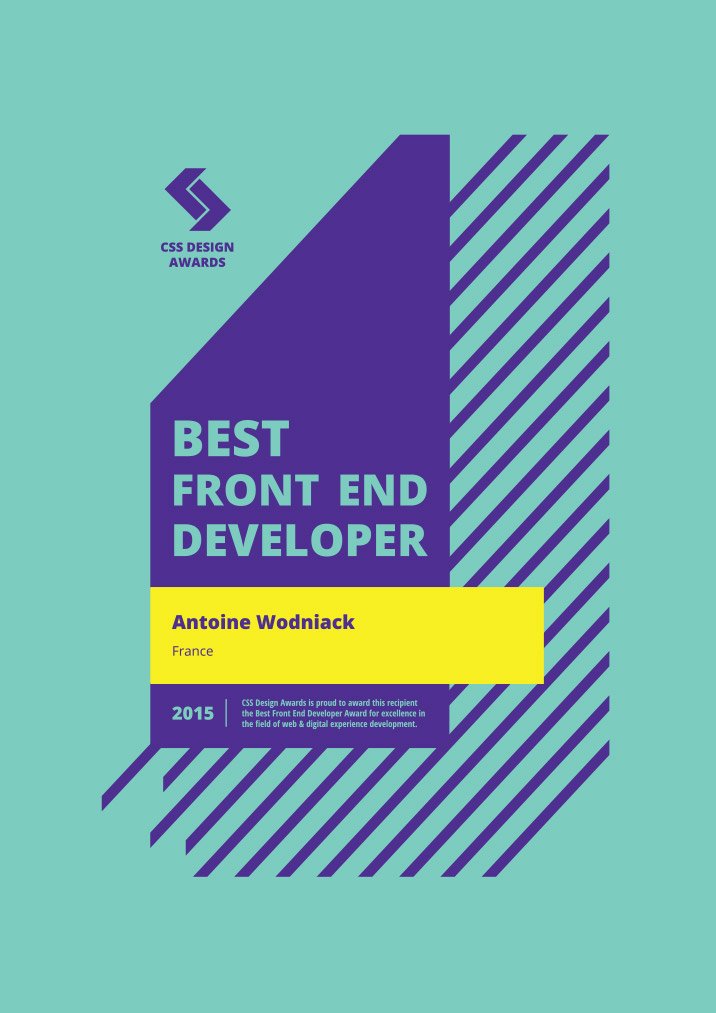 cssdesignawards's tweet image. Congrats! @AntoineW wins Best Front End Developer! bit.ly/22PdmQ7 #webdesign #cssda #developeroftheyear