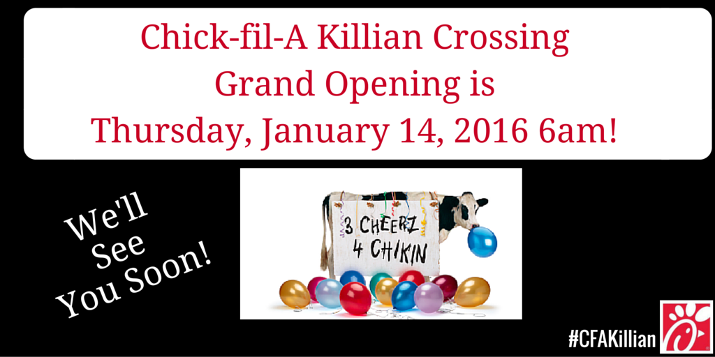 CFAKillian's tweet photo. #ColumbiaSC we want you to help us spread the word! We open next week!
Will you be eating at our new location? https://t.co/Z6zZrZ4oEe