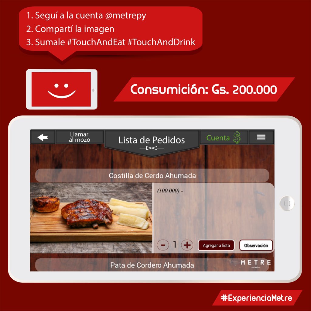 metrepy's tweet image. Seguinos, dale RT y sumale #TouchAndEat #TouchAndDrink y te podes ganar un vale por 200 mil en La Plaza 📲🍴🍺🎉