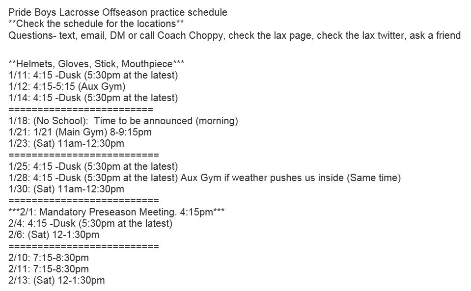 The schedule... in its entirety