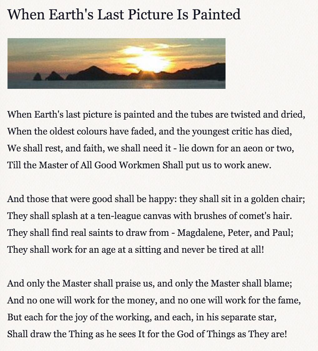 Matt Linderman On Twitter: "When Earth's Last Picture Is Painted By Rudyard Kipling Https://T.co/Z95Brha6Ax Https://T.co/Maq9Maypq7" / Twitter