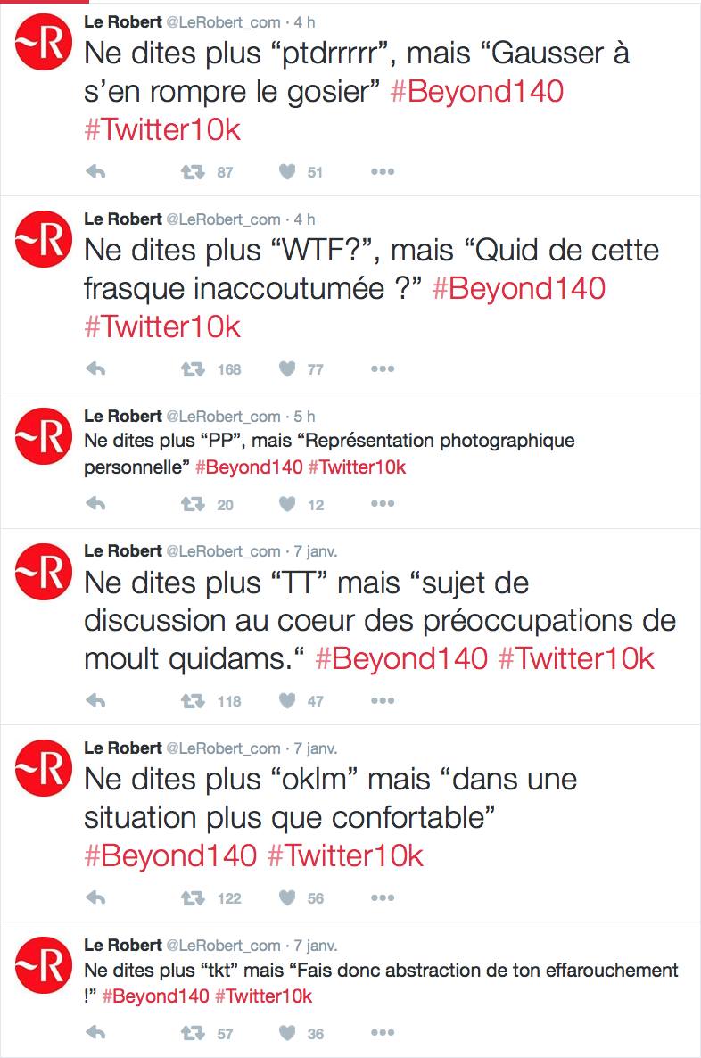 Rom_Mallet's tweet photo. On est d'accord : @LeRobert_com réagit superbement à l'annonce du passage de Twitter à 10000 signes.
#Twitter10k https://t.co/PNre7SrOtq