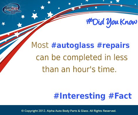 AlphaDistrib's tweet image. #DidYouKnow that most #autoglass #repairs can be completed in less than an hour's time. #Interesting #FACTS