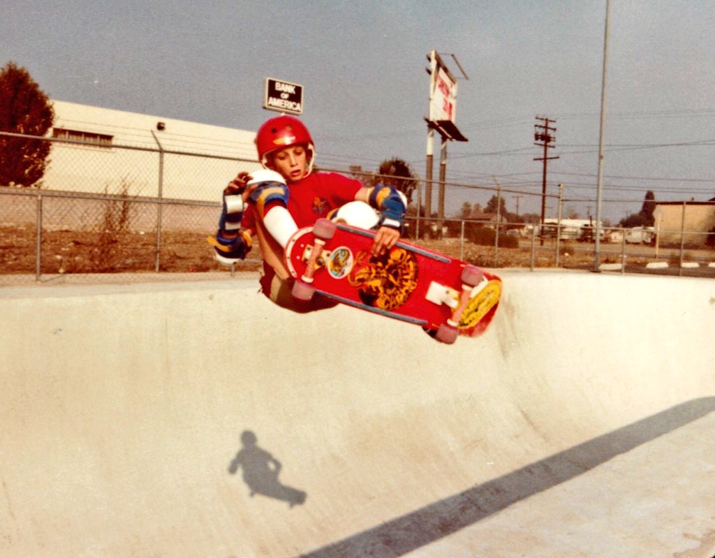 tonyhawk's tweet photo. Frontside air, Pomona Pipe &amp; Pool, 1981. This board probably weighed more than I did. https://t.co/Unlvkjvt49