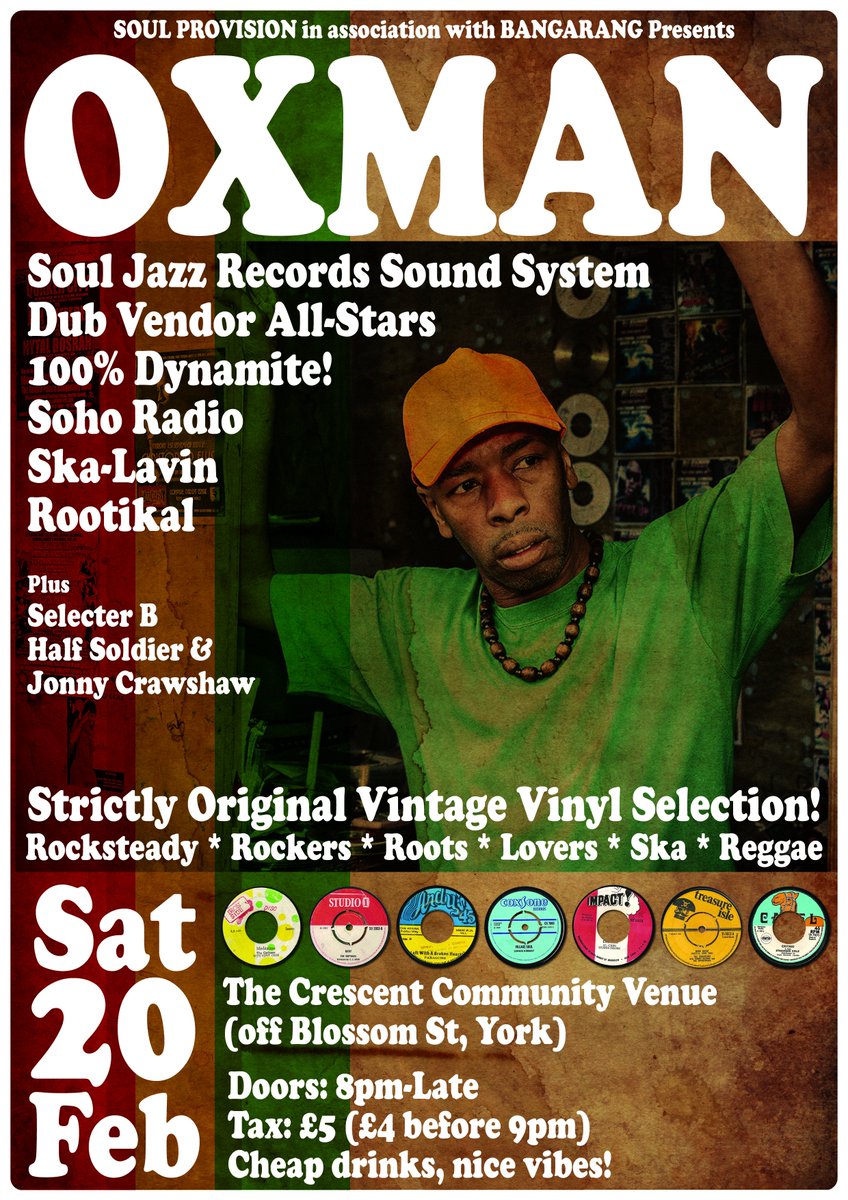 JonnyCrawshaw's tweet photo. Sat 20th Feb @TheCrescentYork with @oxxyboy of @SoulJazzRecords @dubvendoruk &amp; @sohoradio https://t.co/MobxverVuc https://t.co/m8OgxRqwBj