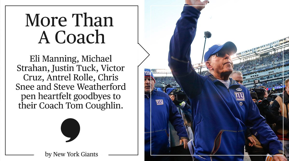 PlayersTribune's tweet image. Eli Manning, Michael Strahan &amp;amp; other @Giants stars say goodbye to their Coach Tom Coughlin: playerstribu.ne/Coughlin