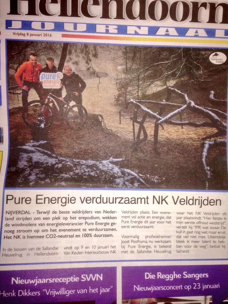Leuke aandacht in het #Hellendoorn Journaal voor <a href="/PureEnergieNL/">Pure Energie</a> <a href="/joostposthuma/">Joost posthuma</a> #nkveldrijden #weekend #CO2Neutraal