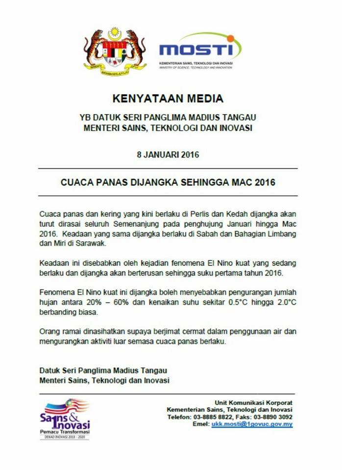 Perlisinderakayangan On Twitter Cuaca Panas Di Perlis Dijangka Berlaku Sehingga Mac 2016 Bertabahlah Https T Co 0oeh0ajcjh