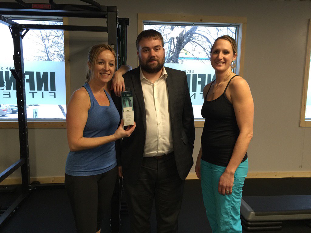 InnovationCU's tweet photo. Last Fitbit of the day at Infinity Fitness. ICUs @7torry presents with @BootcampErin to our lucky Innovation Member. https://t.co/VFzKjOrjp9