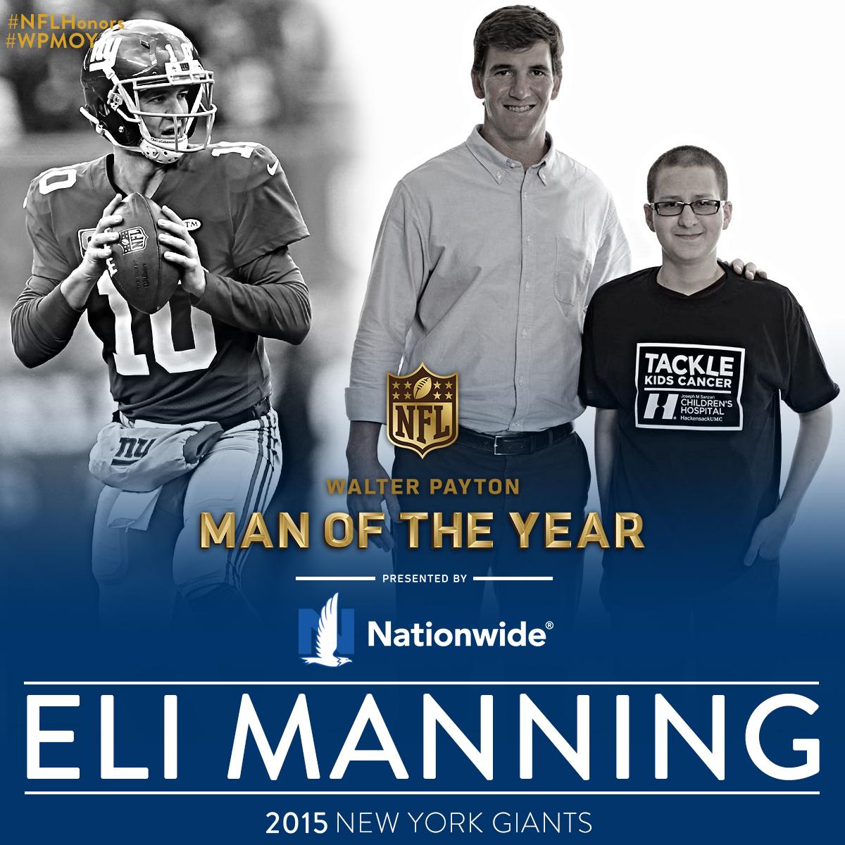A Champion. With continued commitment to charity...

Eli Manning: <a href="/Giants/">New York Giants</a> #WPMOY on.nfl.com/1mLNrI5 #NFLHonors
