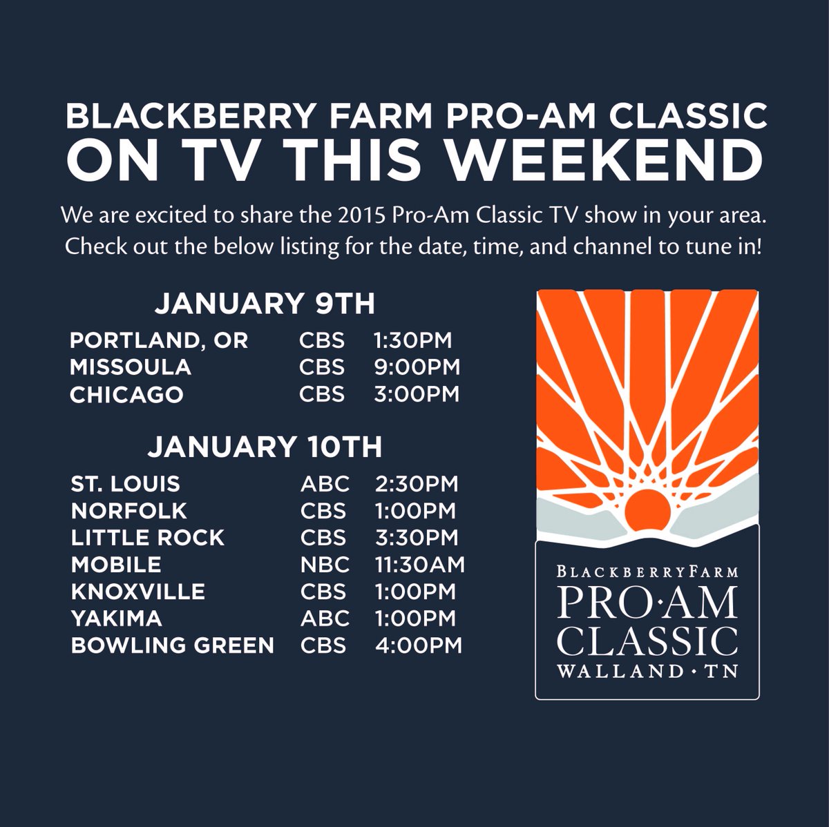 vqcoaching's tweet photo. RT @blackberryfrm: We are excited to share the 2015 Pro-Am Classic TV show in many areas this weekend. https://t.co/7wpTzEvsOb