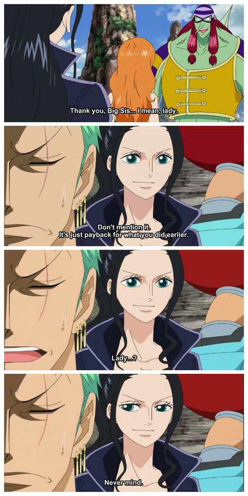 OP_NicoRobin's tweet photo. "Someone jealous here. Why do you not trying to call me Lady too, Mr. Swordsman? Fufufu." https://t.co/EEDHrcGmDC
