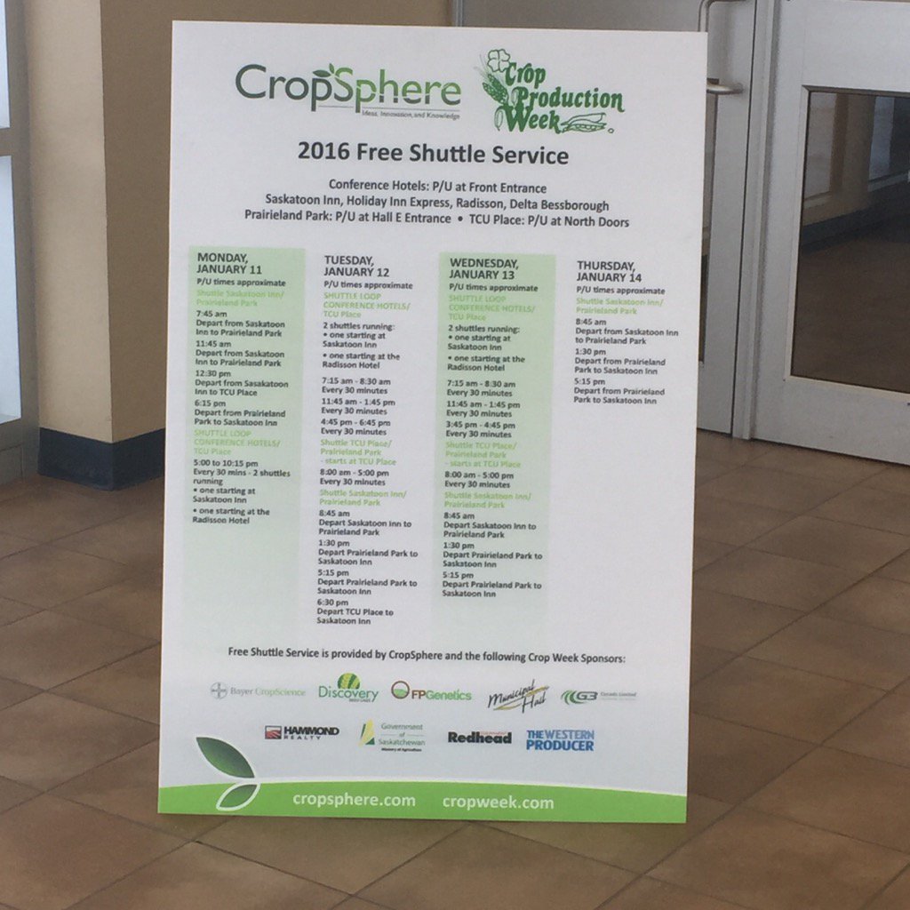 Setting up signage for free shuttle service - Saskatoon Inn, TCU, Prairieland, downtown hotels. #crop16