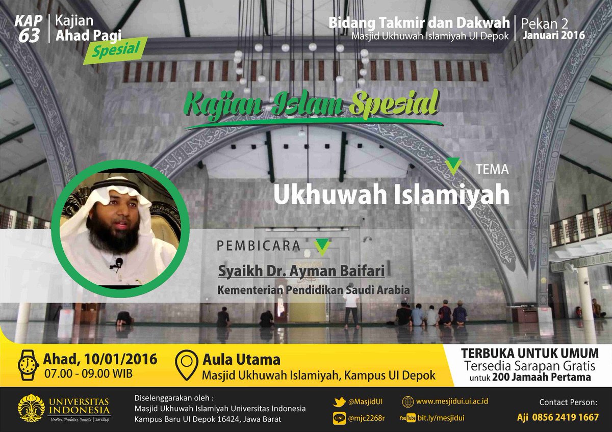 #KAP 10 Jan | Ukhuwah Islamiyah | Syaikh Ayman Baifari (Arab Saudi) | yuk :) <a href="/sintesaui/">SINTESA UI</a>
<a href="/SalamMuda/">Salam Muda Mandiri</a>
<a href="/UI_2014/">UI 2014</a>
