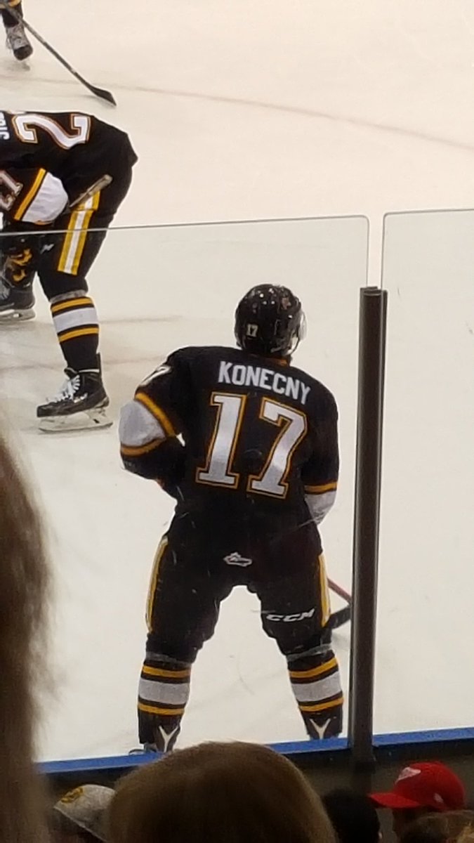 JoshVanderWal's tweet photo. @traviskonecny @StingHockey Welcome to Sarnia Travis. #hatty #firstgame #snipe https://t.co/suxDyi2PUL