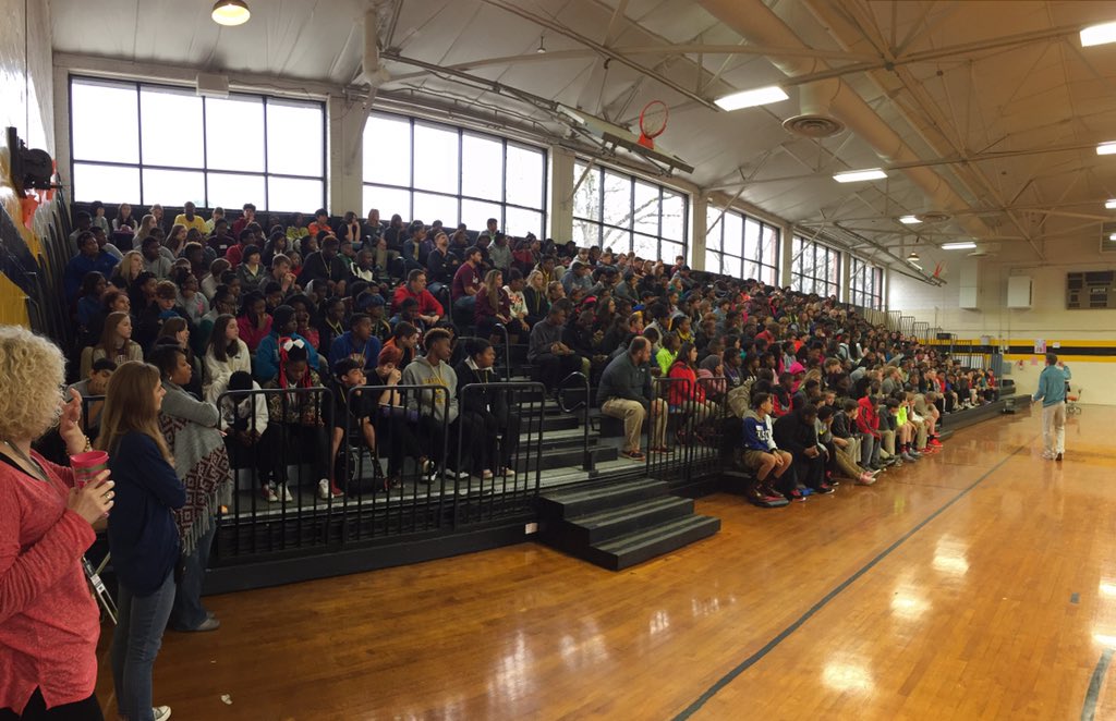MsPaes's tweet photo. Eighth grade assembly with talk about goals for their last semester of middle school. #AMSPatriots https://t.co/kOzaaoN4hR