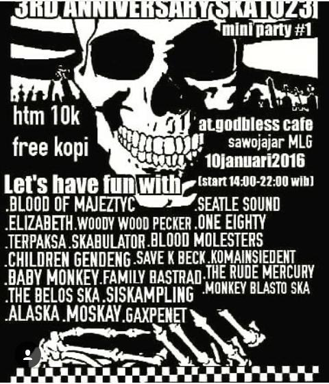 3rd Anniversary's SKATU23 At godbless cafe Rajajowas hihi 😊😊🎺🎸🎤
#skabulator_mlg #ska #ngalam