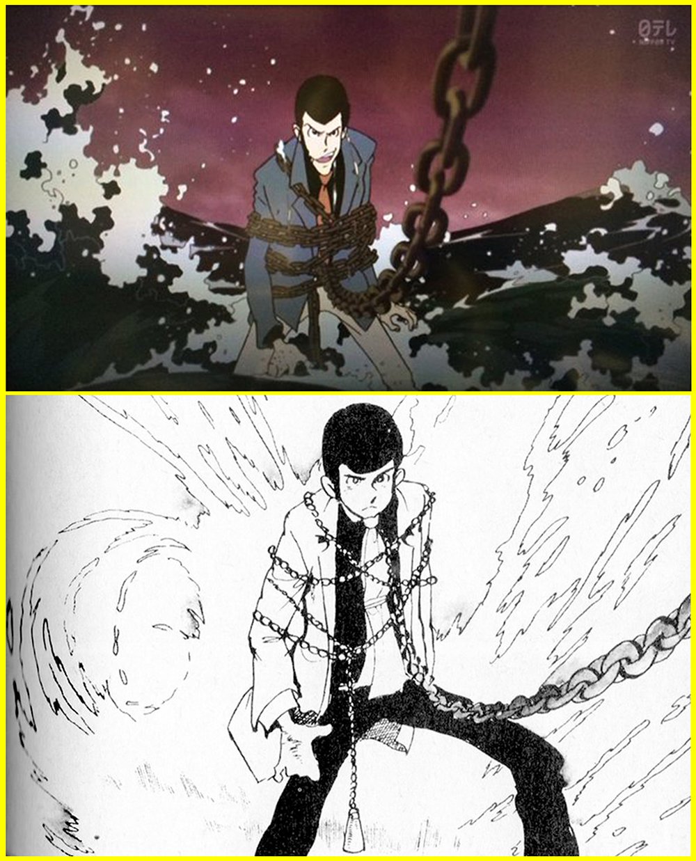 タッド星谷 Tad Hoshiya V Twitter ルパン三世 イタリアン ゲーム Opと 元ネタのモンキー パンチさんの原作との比較 その3 アニメ版の画像を追加 集まれ奇人ども のパワァコミックス版扉絵 コレは元ネタの出典がわかりやすい T Co