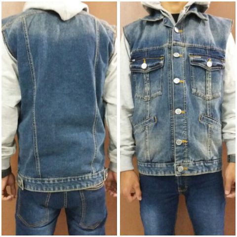 Jaket denim basic &amp; aplikasi hoodie Size M L XL idr 200rb