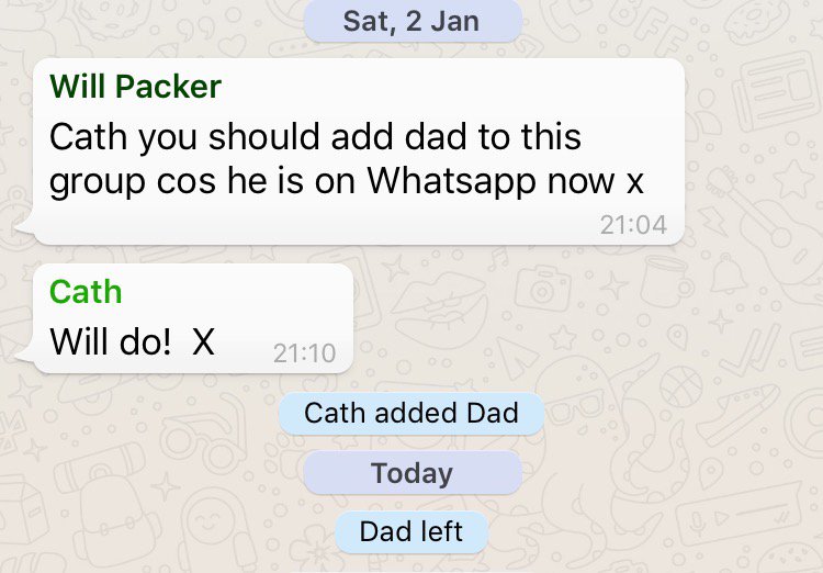 AmyPacker's tweet photo. Whatsapp had some very bleak news for our family this morning #dadleft https://t.co/g9SQB3bmrn