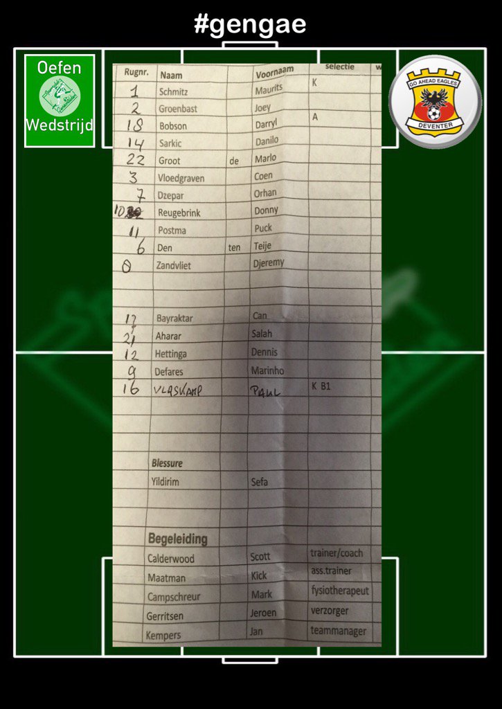 scgenemuiden's tweet photo. Opstelling Go Ahead Eagles #engea https://t.co/yVk2hvXIEo