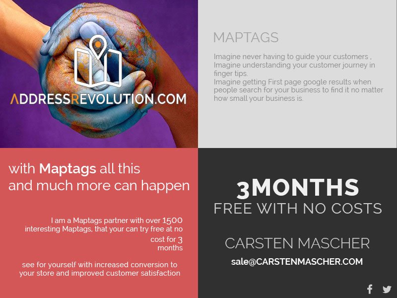 addressrev's tweet image. Over 1700 #Maptags absolutely FREE trial for three months. First come, first served. contact me for more