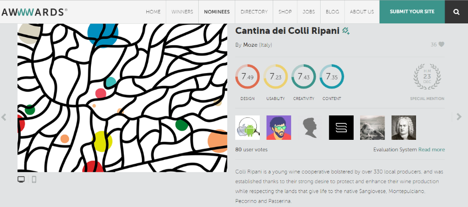 The Italian colliripani.com <a href="/CantinaColli/">Cantina_Colli</a> among the shortlisted at the #EcommerceSiteOfTheYear by <a href="/awwwards/">awwwards.</a>