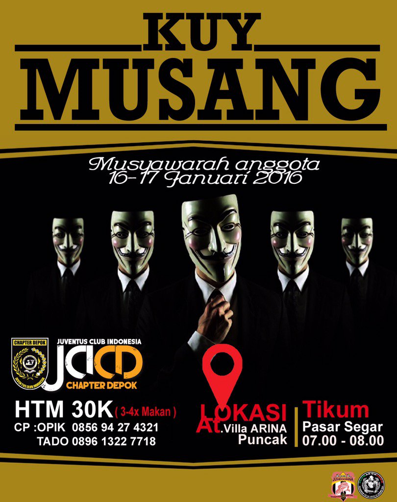 JUVENTINIDEPOK_'s tweet photo. Yang mau daftar #MusangJCICD ditunggu hingga 14 Januari 2016 (Htm 30k) bisa langsung hub. @opikjelek dan @MAmurtado https://t.co/jy4LxbKfzx