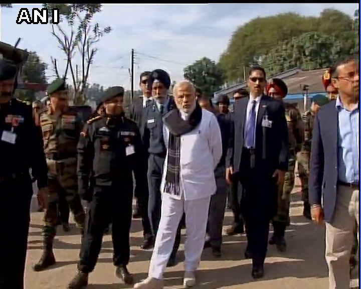 ANI's tweet photo. PM Modi visited #Pathankot Air base today, was received by the Chiefs of Defence Forces on his arrival(Source: PMO) https://t.co/4kp57QkyPU