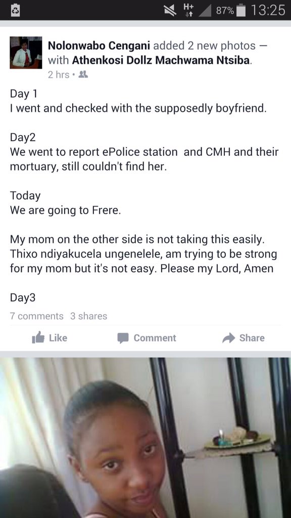 Yanga_N's tweet photo. Guys please us find this lady she has been missing since Tuesday her name Athenkosi https://t.co/oy57JImjhG