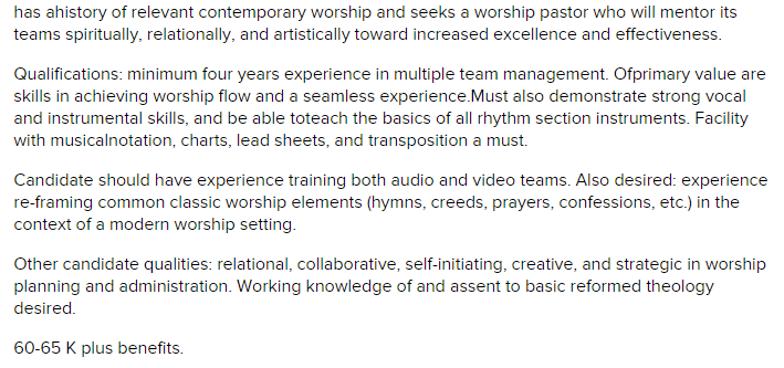 ChortlesWeakly's tweet photo. From the TGC job board -- were the Levites so multifarious in their abilities. Or so well paid? #PCAchurch https://t.co/65jjkG6UWJ