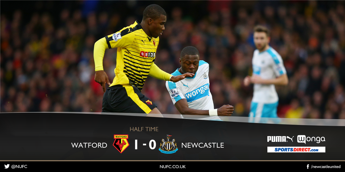 NUFC's tweet photo. HALF TIME Watford 1-0 Newcastle United #NUFC #EmiratesFACup https://t.co/VK7iJoDUJu
