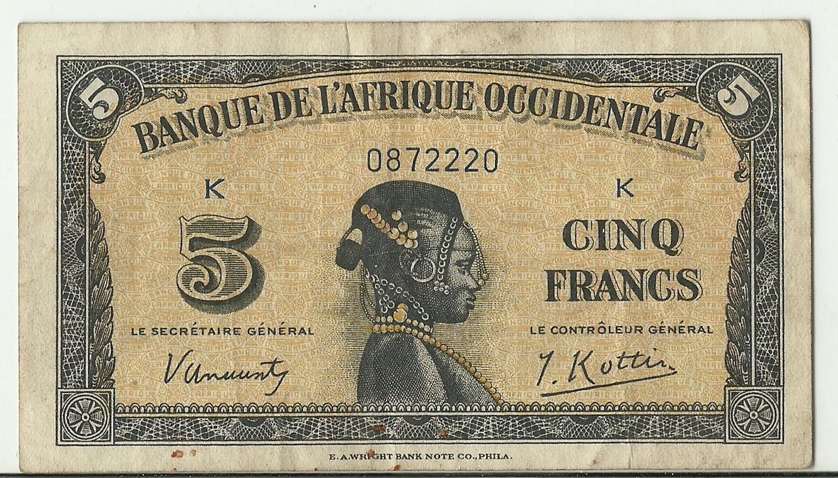 PremierCoin's tweet image. 5 Francs West #Africa 1942/1943 - Pick# 28

goo.gl/y38ZAa

#banknote #numismatics #papermoney