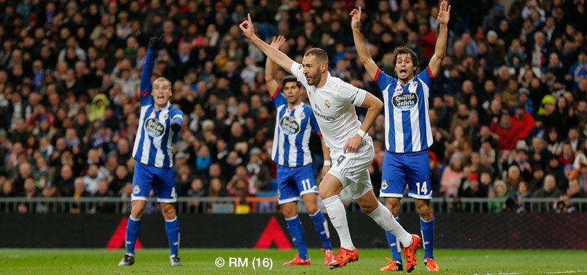 realmadrid's tweet photo. ¡Así celebró @Benzema el primer gol del encuentro!

Real Madrid 2 - 0 Deportivo

#RMLiga #HalaMadrid https://t.co/OhP8oUbG46